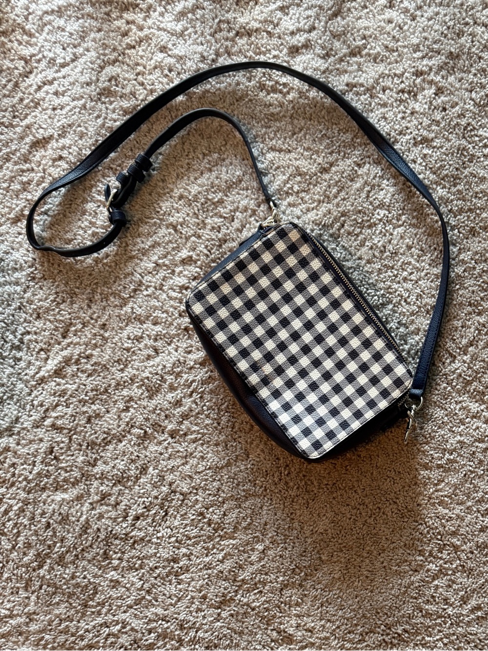 Draper James Navy and White Gingham Crossbody with Adjustable Strap